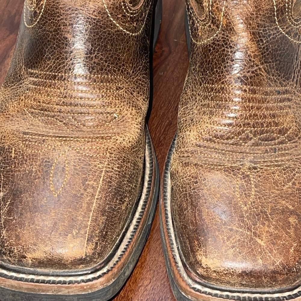 Justin Men's Boots Size 6.5D Brown Fire Square Toe Block Heel Mid Calf WK4681 - Picture 10 of 14